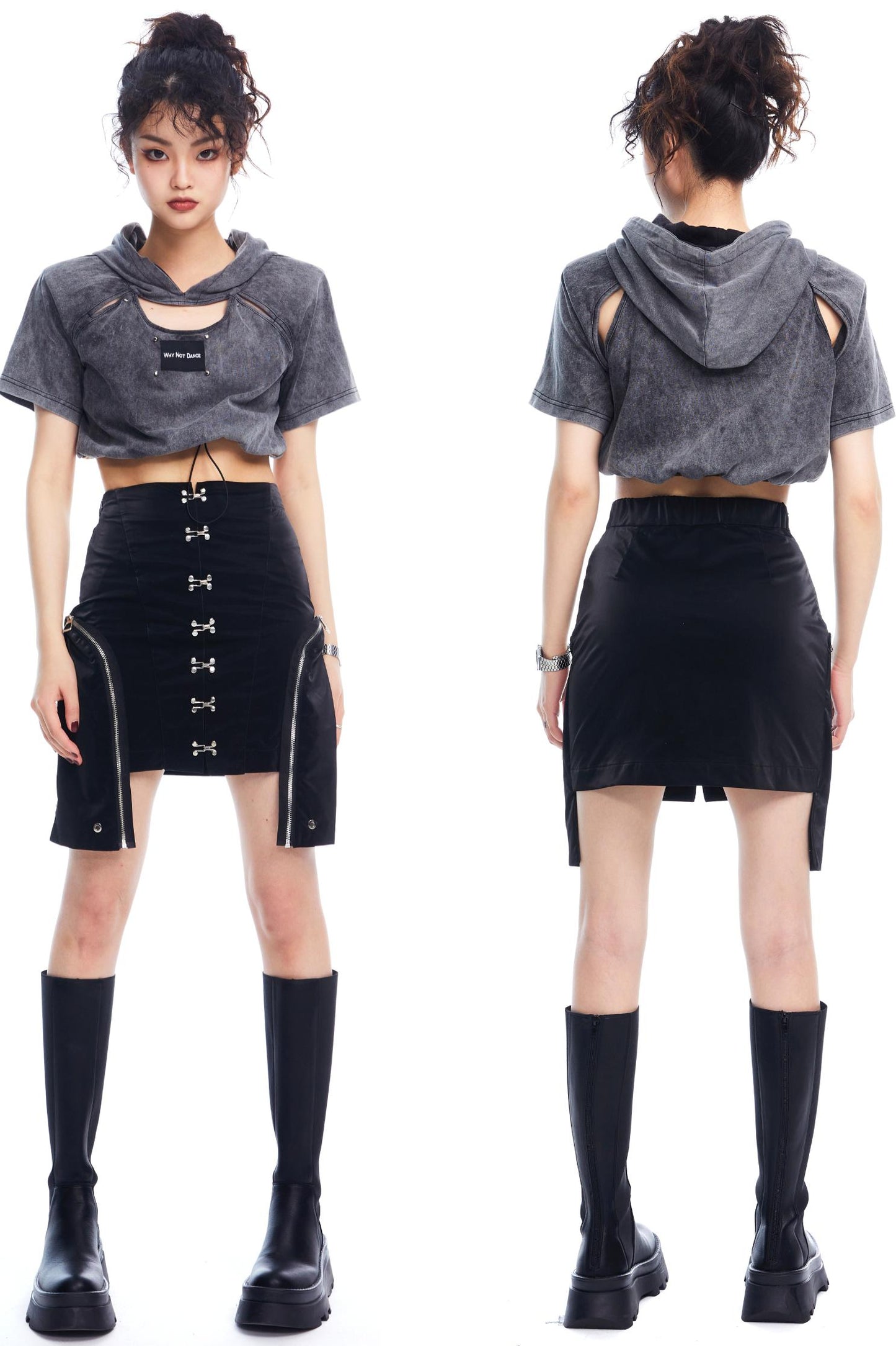 Rivet Metallic Work Skirt