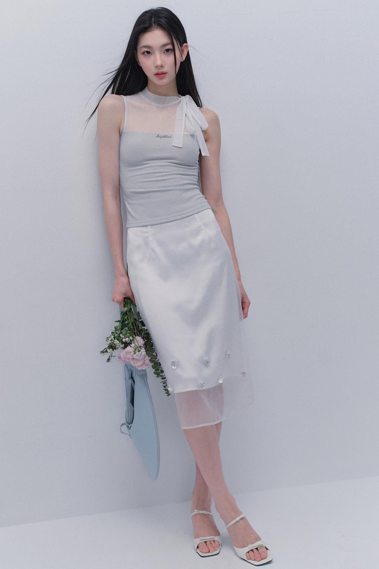 Hazy Cloud Mesh Vest & Slim Skirt Set-Up