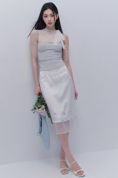Hazy Cloud Mesh Vest & Slim Skirt Set-Up