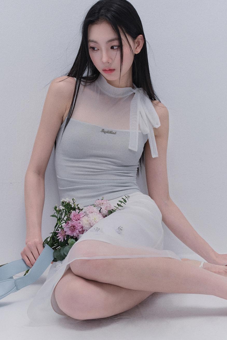 Hazy Cloud Mesh Vest & Slim Skirt Set-Up