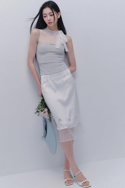 Hazy Cloud Mesh Vest & Slim Skirt Set-Up