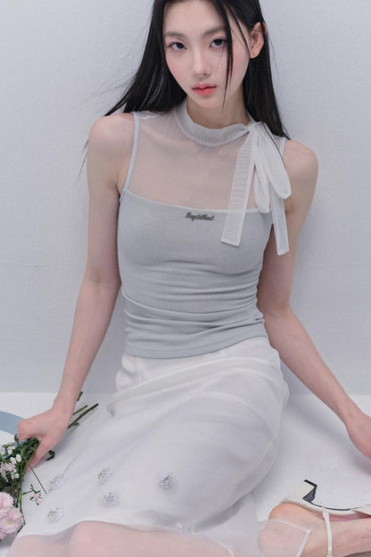 Hazy Cloud Mesh Vest & Slim Skirt Set-Up