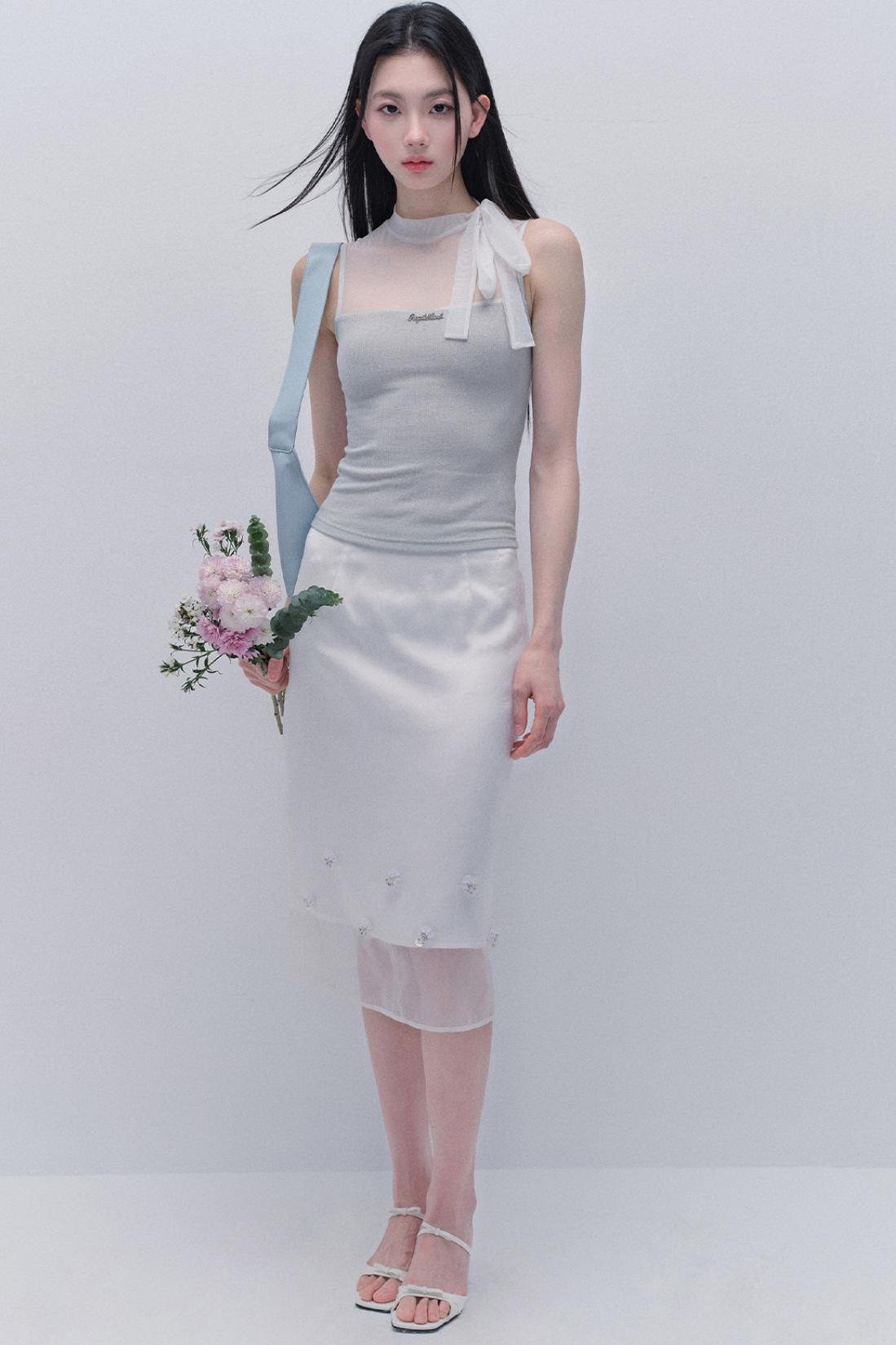 Hazy Cloud Mesh Vest & Slim Skirt Set-Up