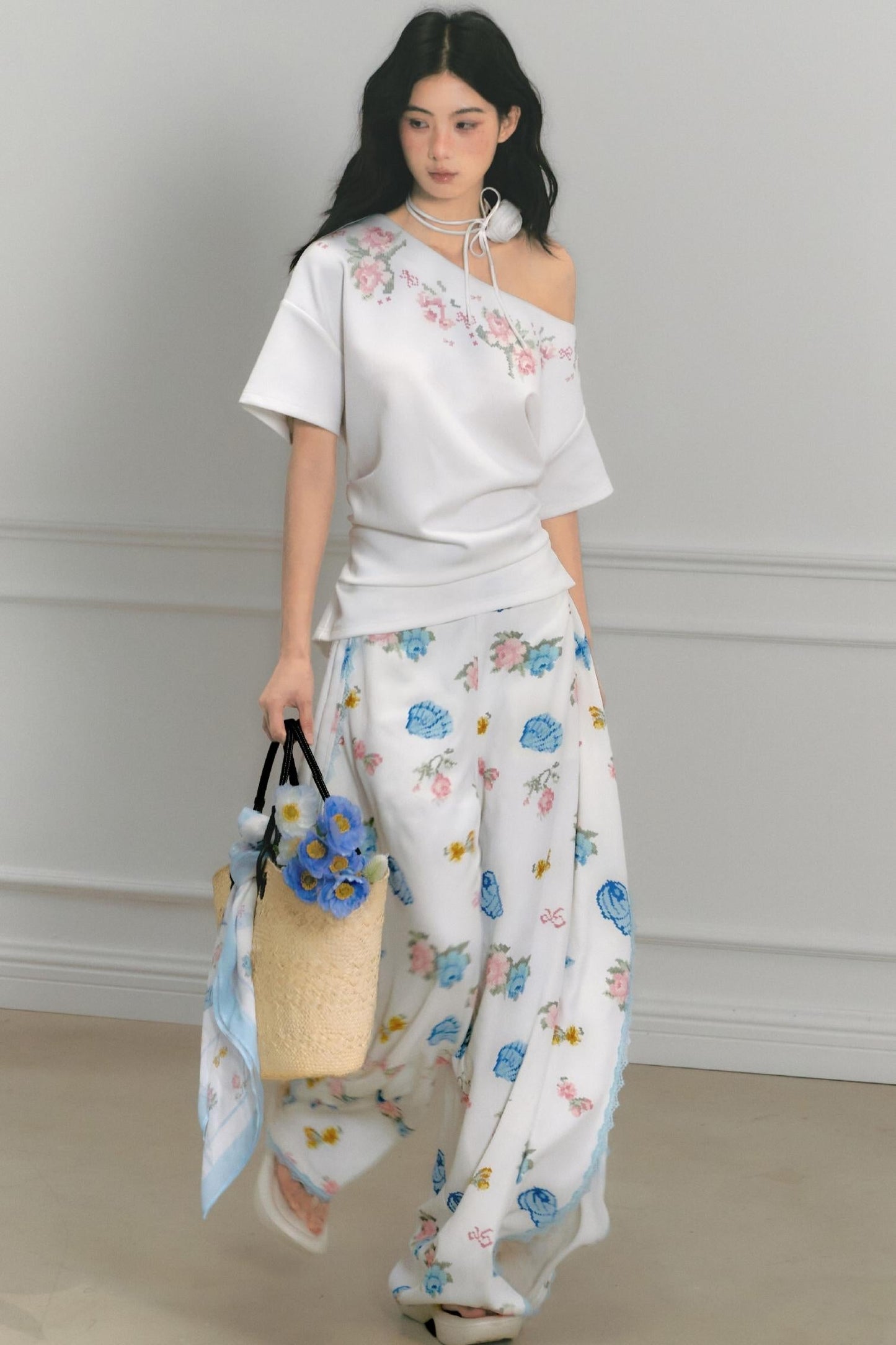 Floral Embroidered Button Top