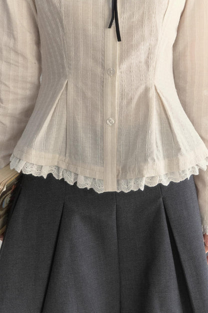 Texture Long Sleeve Waist Shirt Set-Up