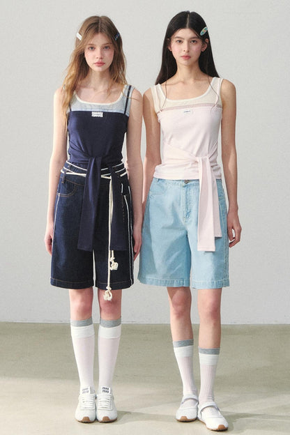 Vintage Dot Lace Denim Pants