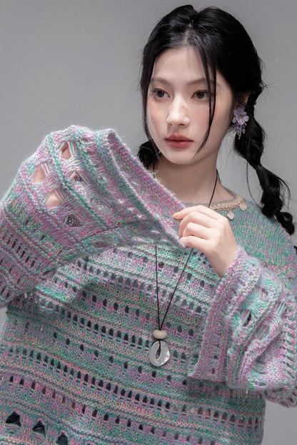 Sea Foam Wool Knit Pullover Top