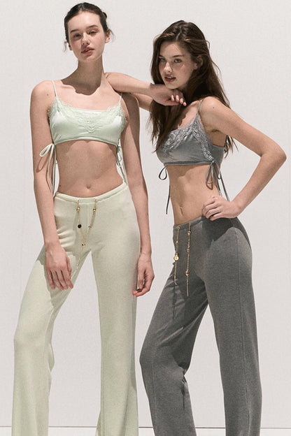 Basic Lace Paneled Stretch Suspender Satin Top