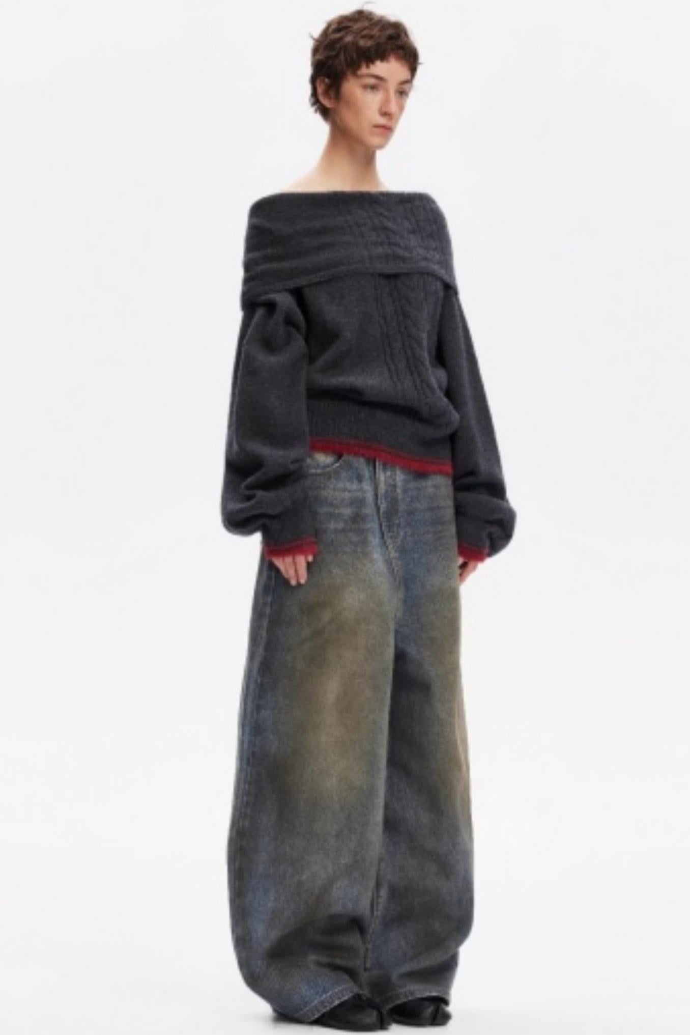 Off-Shoulder Color-Blocked Knit Top