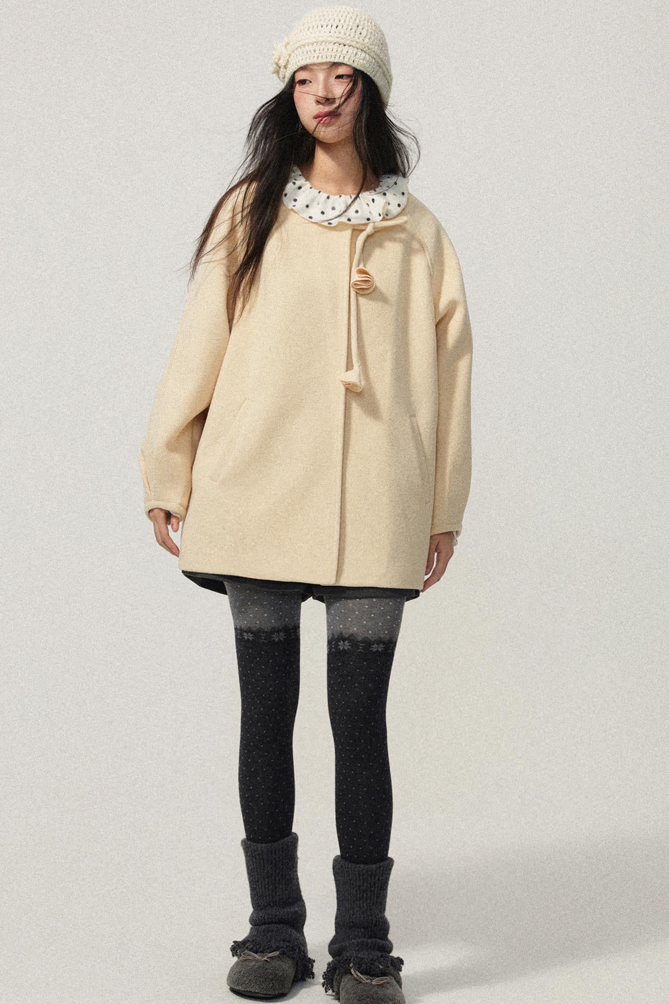 Pale Yellow Collarless Wool Coat