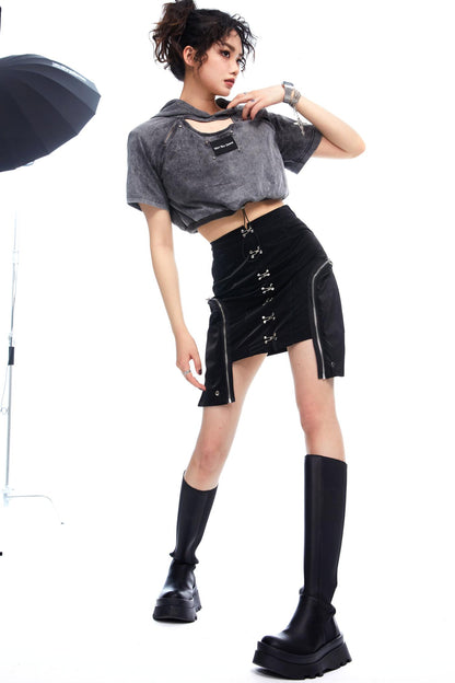 Rivet Metallic Work Skirt