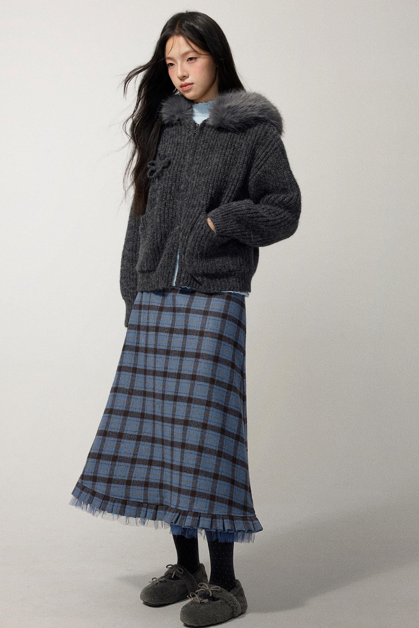 Blue Check Tweed Mermaid Skirt