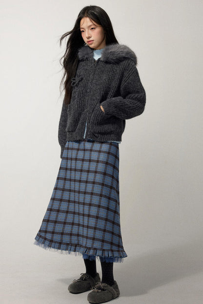 Blue Check Tweed Mermaid Skirt