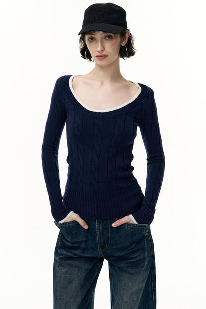Crew Neck Tencel Wool Knit Sweater