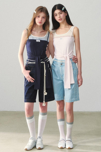 Vintage Dot Lace Denim Pants