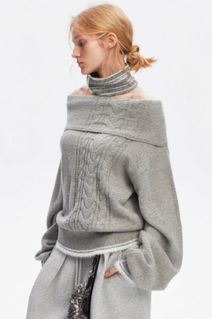 Off-Shoulder Color-Blocked Knit Top