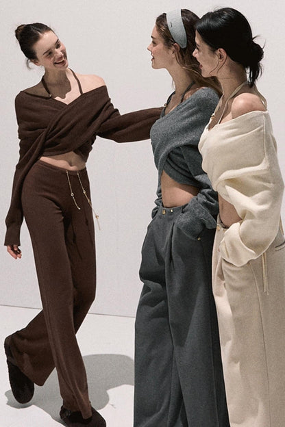 Cross-Waist Cropped Sweater