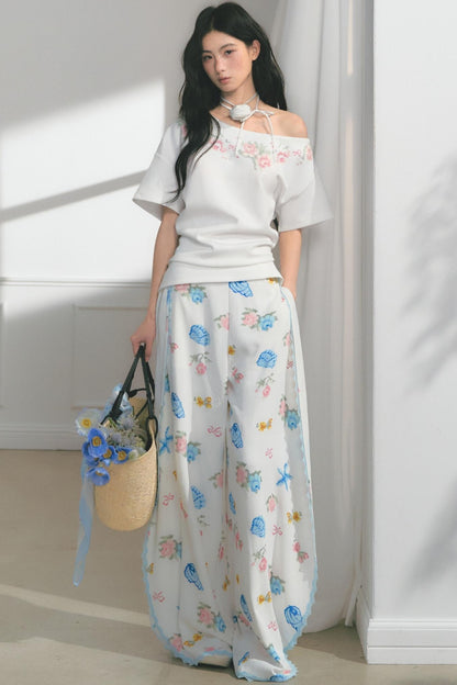 Floral Embroidered Button Top