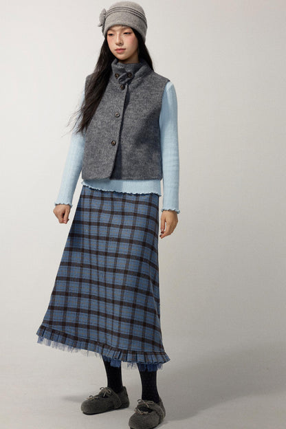 Blue Check Tweed Mermaid Skirt