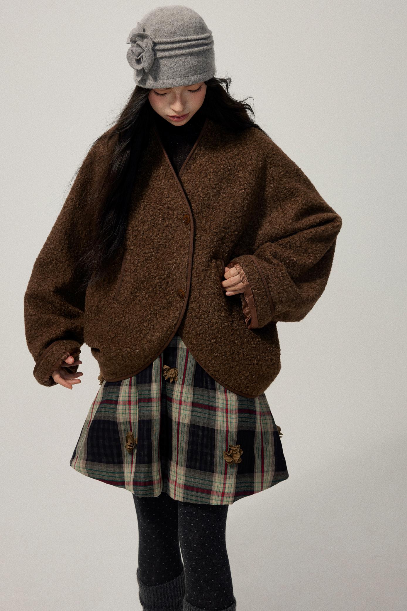 Coffee Red Plaid Cotton Warm Skirt