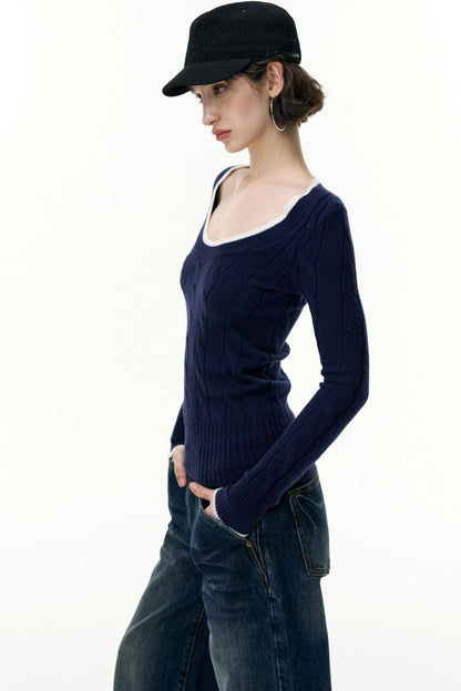 Crew Neck Tencel Wool Knit Sweater