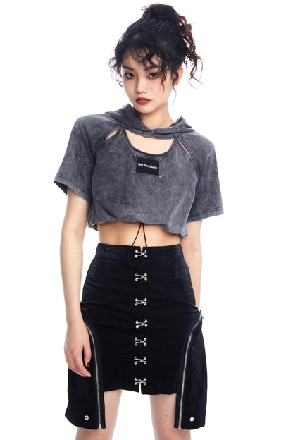 Rivet Metallic Work Skirt