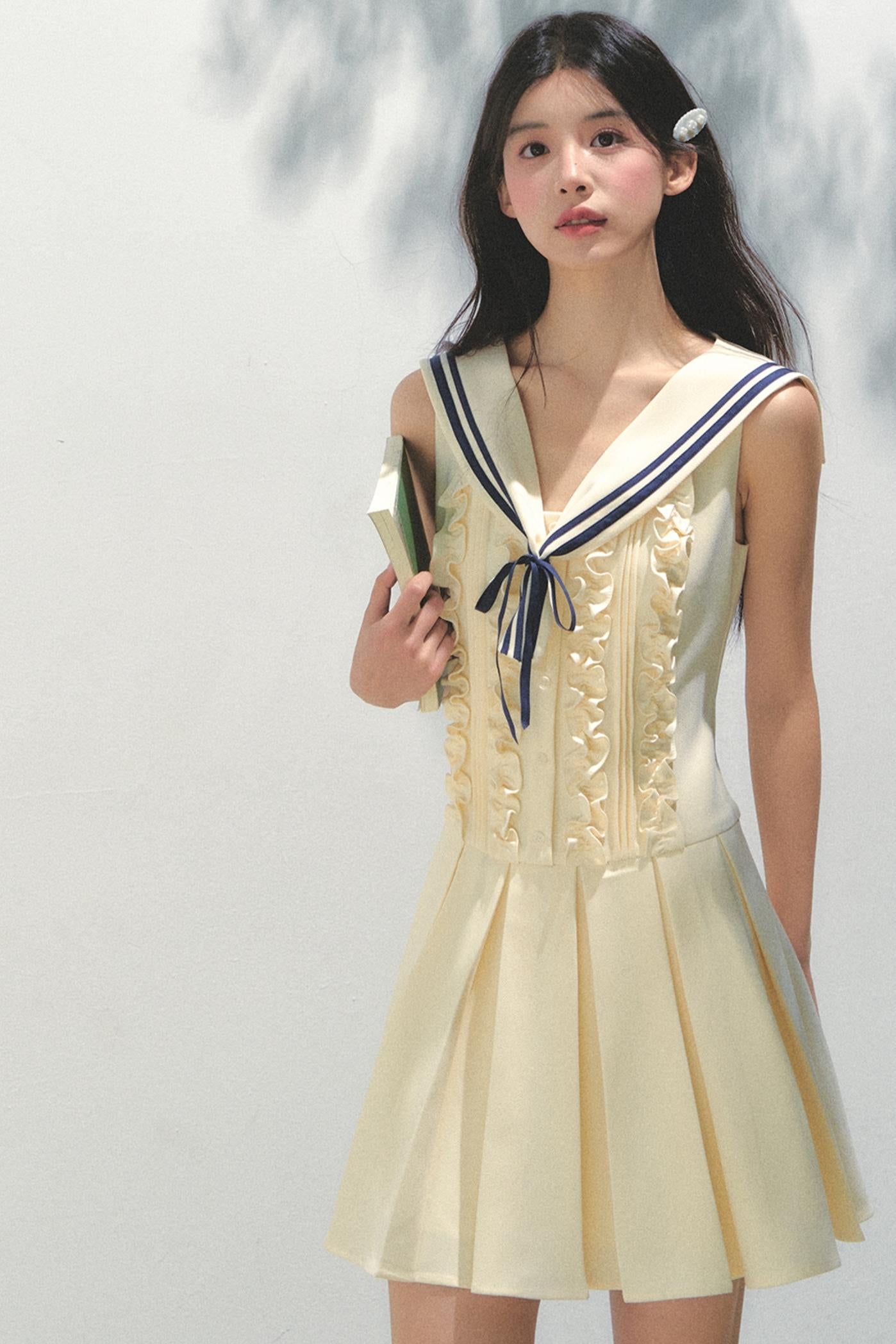 Summer Navy Pleated Dress