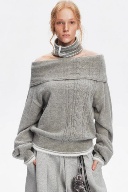 Off-Shoulder Color-Blocked Knit Top