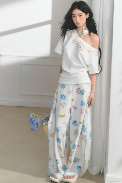 Floral Embroidered Button Top