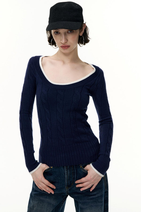 Crew Neck Tencel Wool Knit Sweater