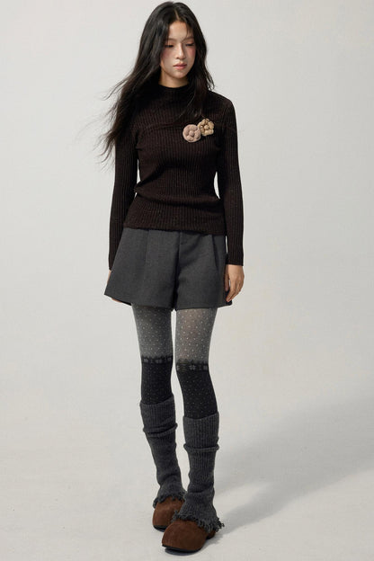 Gray Wool A-Line Suit Shorts