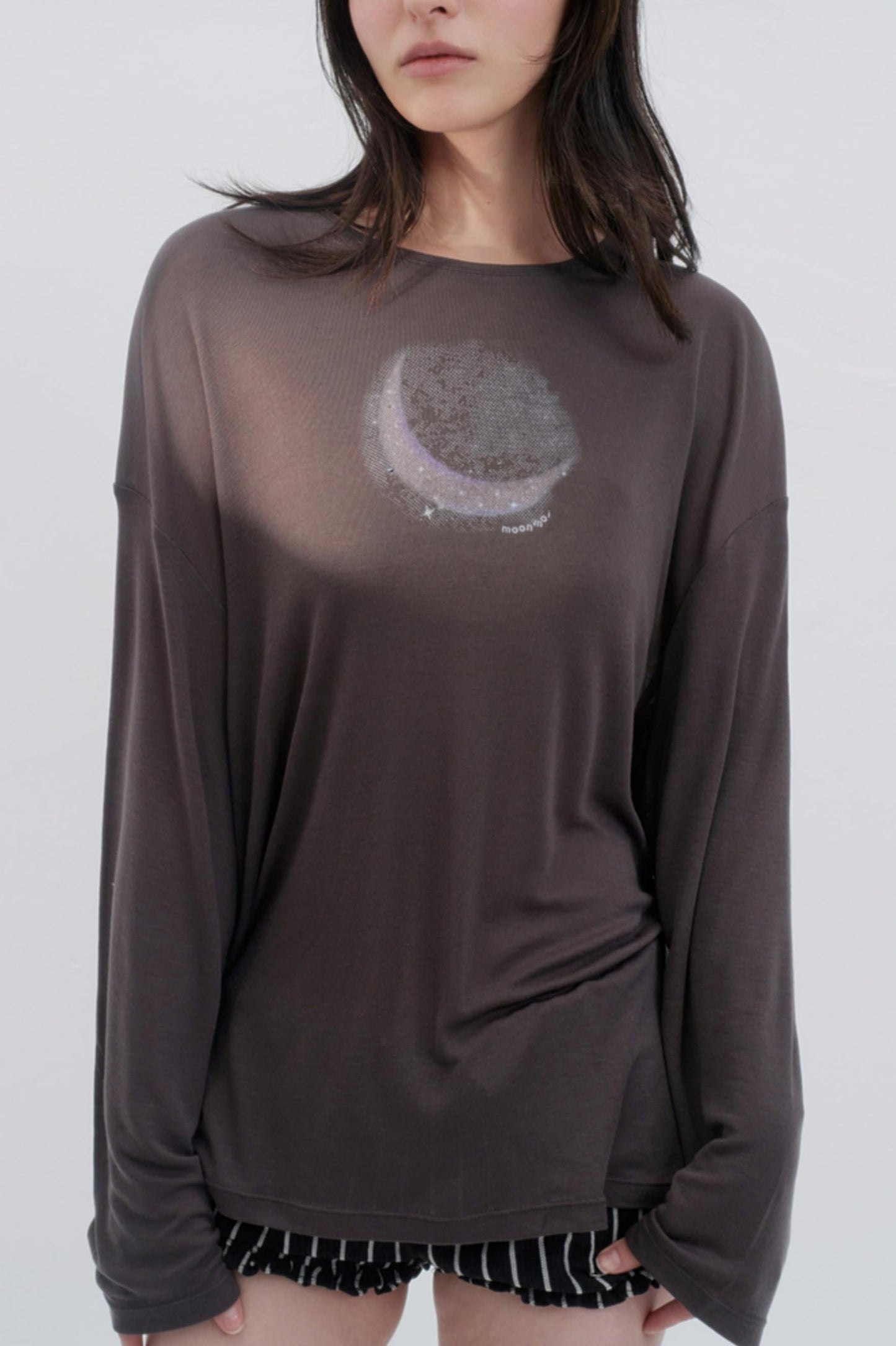 Moon Print Wool Blend Long Sleeves Top