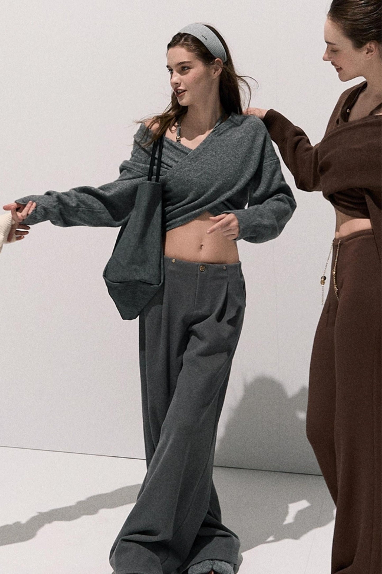 Cross-Waist Cropped Sweater