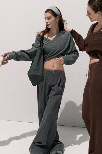 Cross-Waist Cropped Sweater