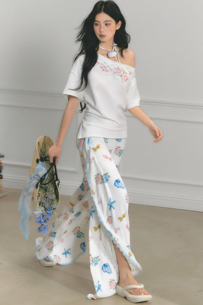 Floral Embroidered Button Top