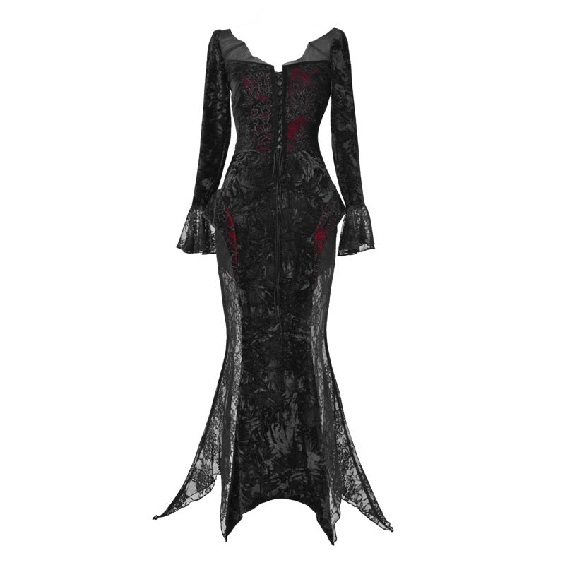 Crimson Blood Velvet Fishtail Dress