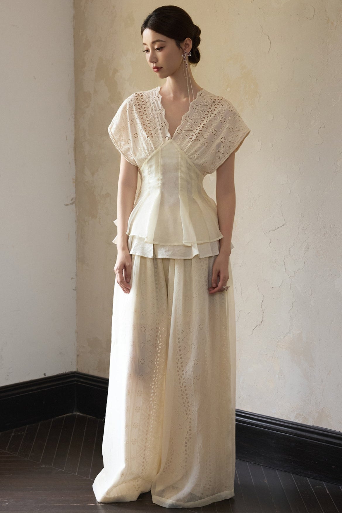 Beige Wide Leg Trousers