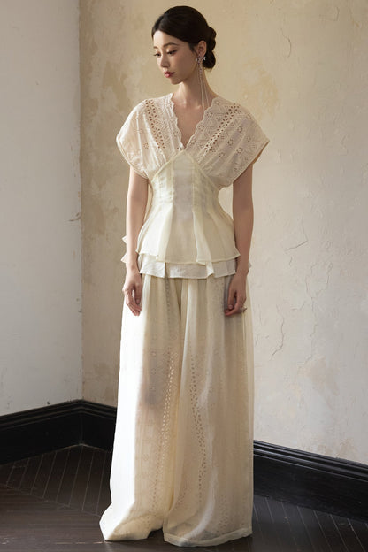 Beige Wide Leg Trousers