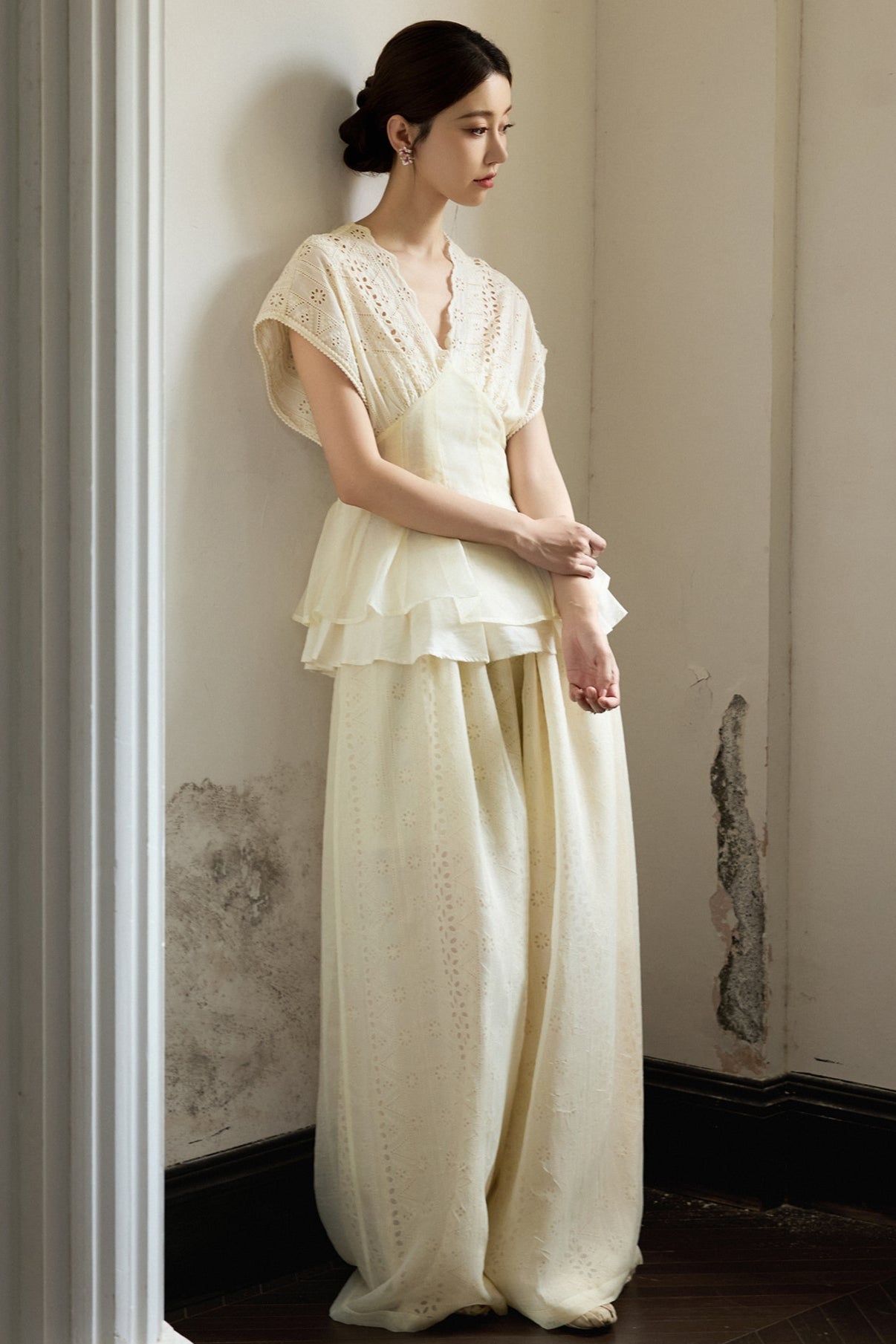 Beige Wide Leg Trousers