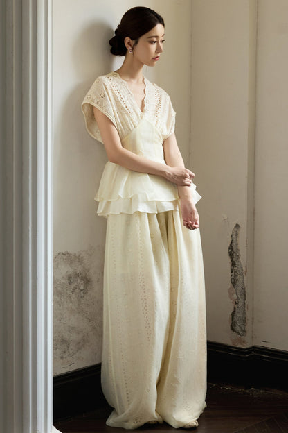 Beige Wide Leg Trousers