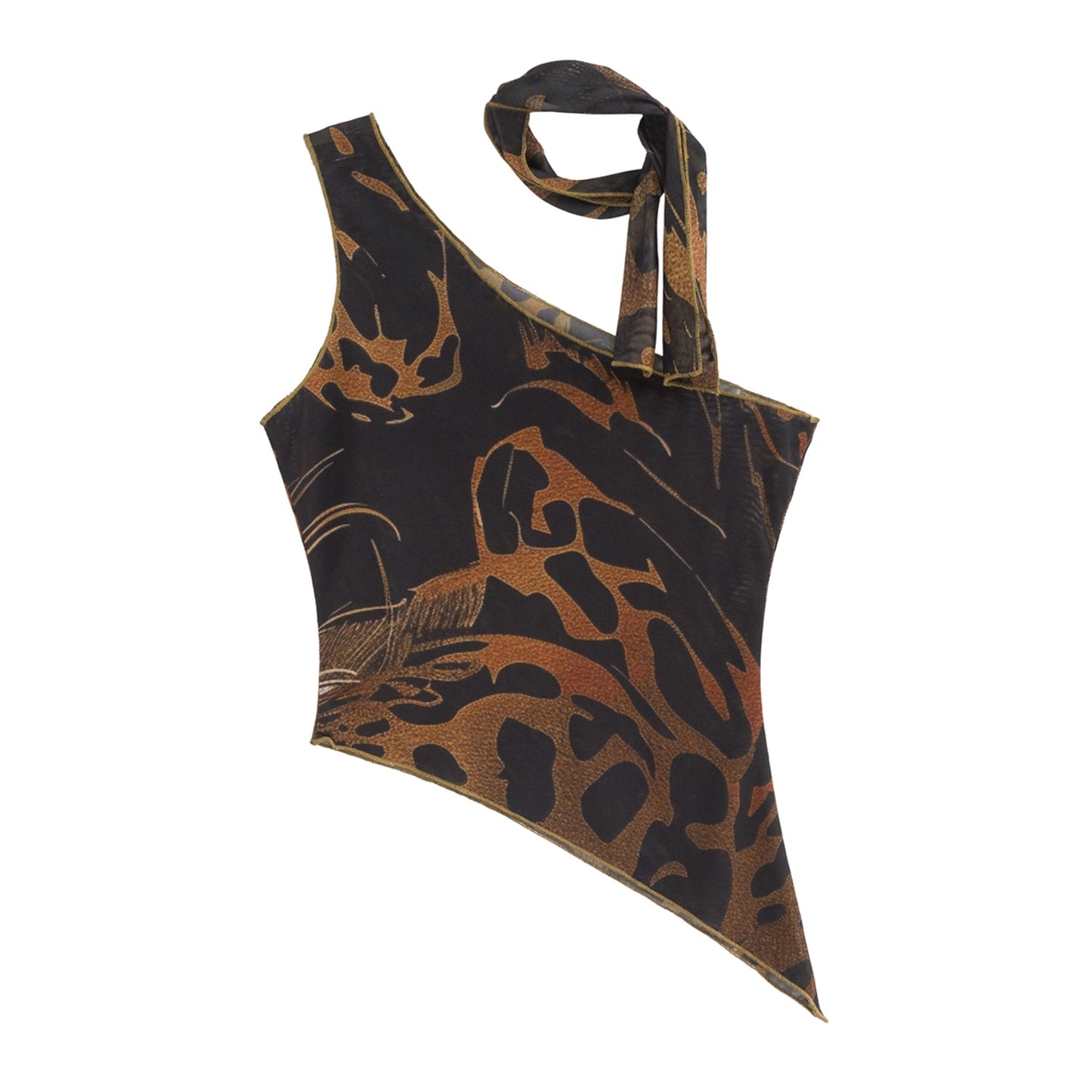 Twin Tiger Print Asymmetrical Mesh Top