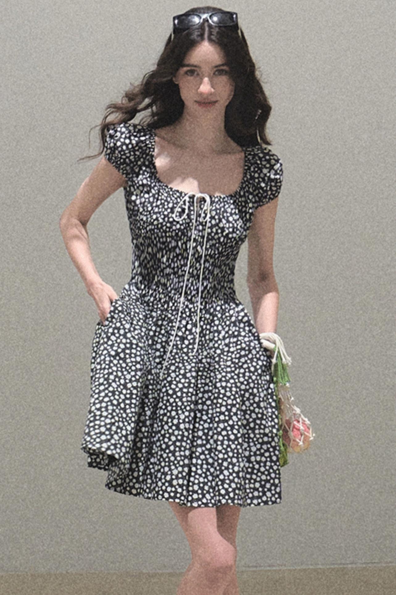 Drawstring Graffiti Dress