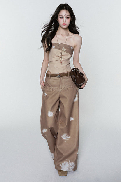 Printed Brown Breeze Blouse & Pants Set-Up