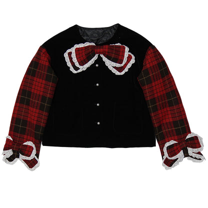 Velvet Bow Plaid Jacket