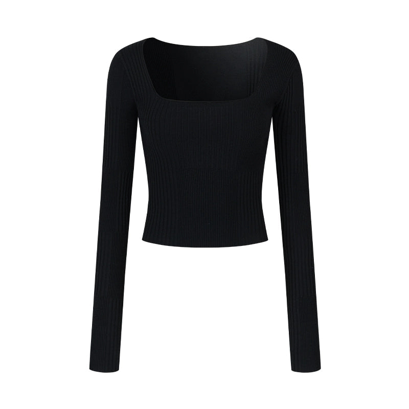 Patchwork Square Collar Knitted Top