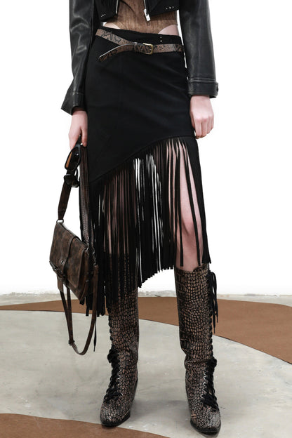 Snipe Fringe Midi Skirt