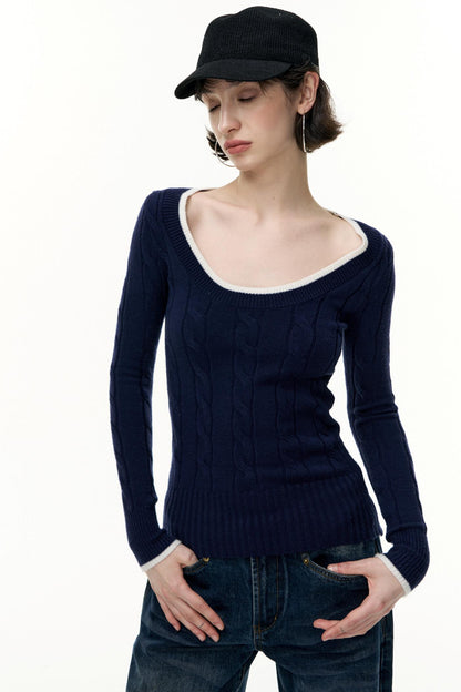 Crew Neck Tencel Wool Knit Sweater