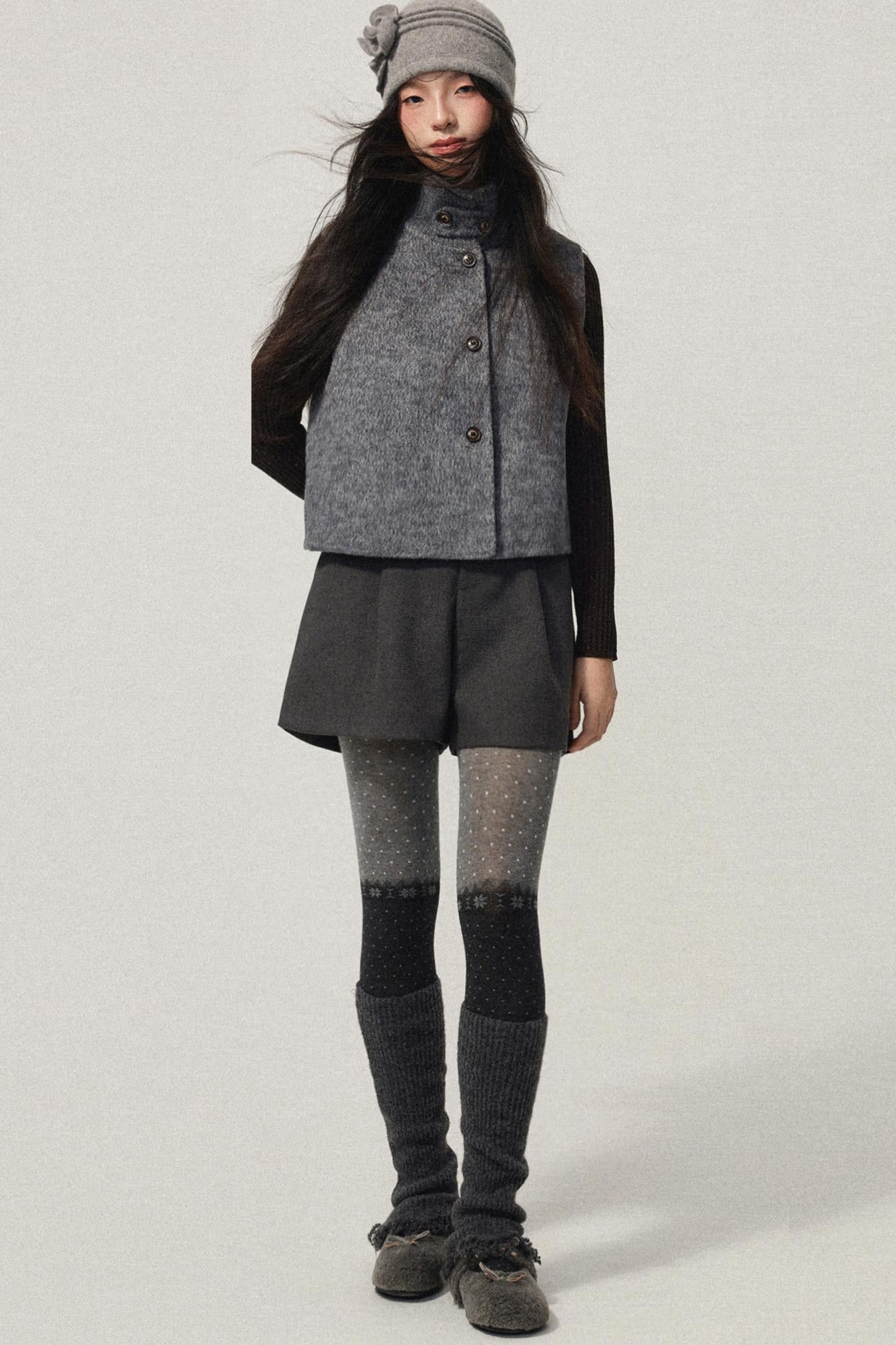 Gray Wool A-Line Suit Shorts