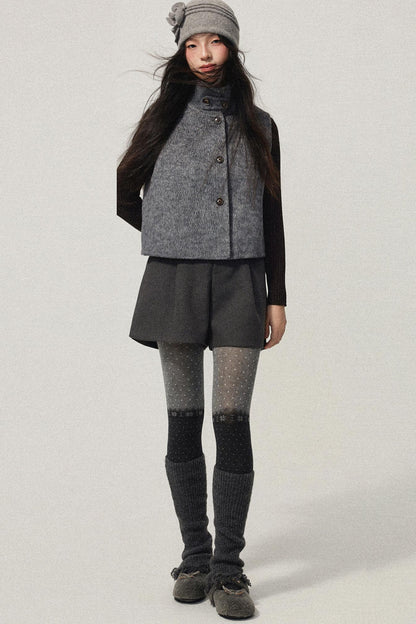 Gray Wool A-Line Suit Shorts