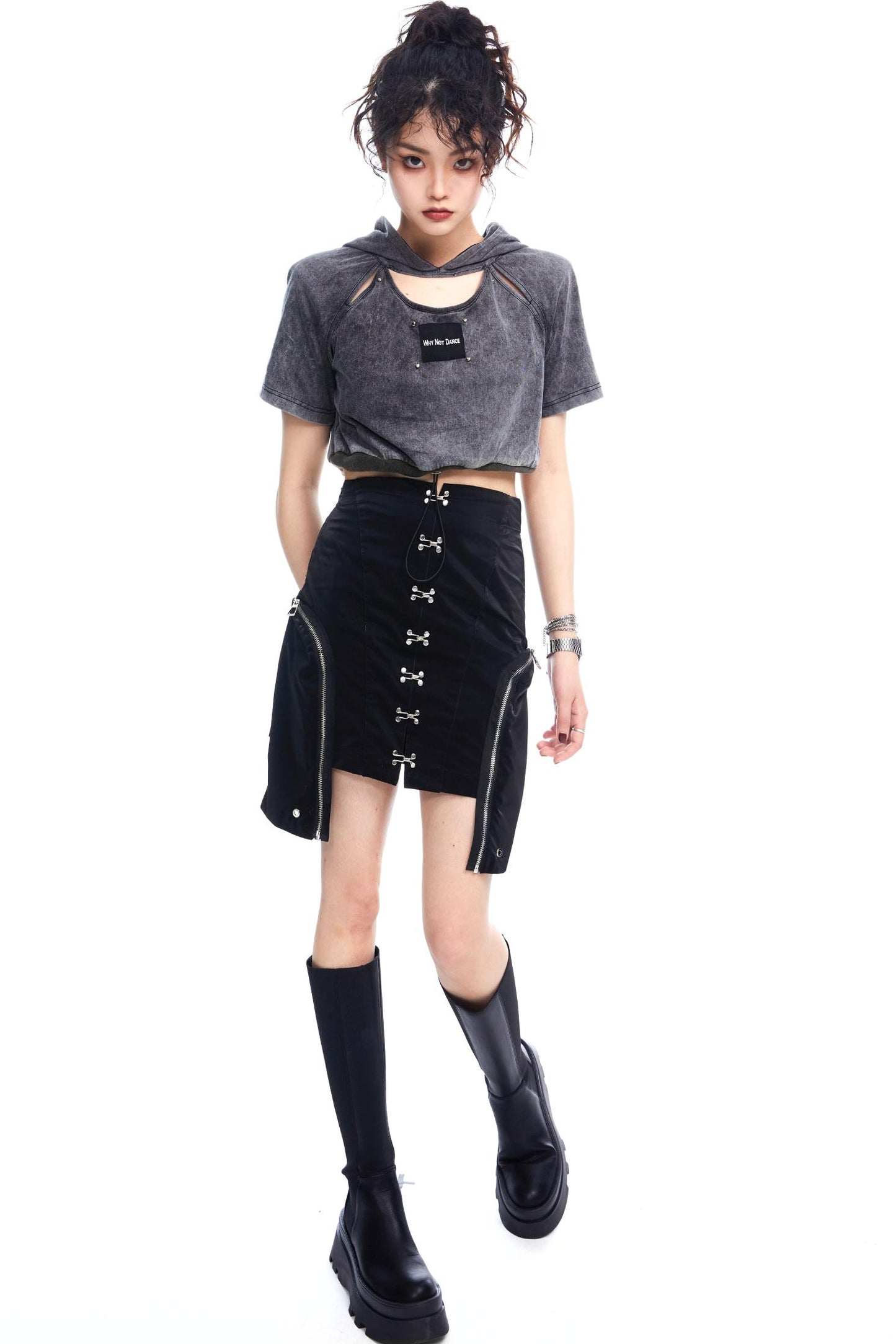 Rivet Metallic Work Skirt